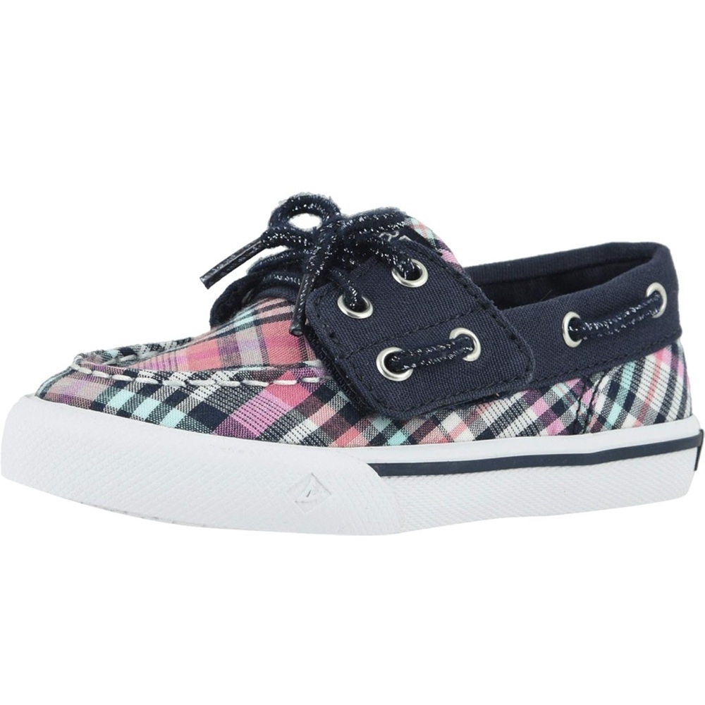 6m Baby Sperry Pink and Blue Sneakers with Colorful Plaid Design